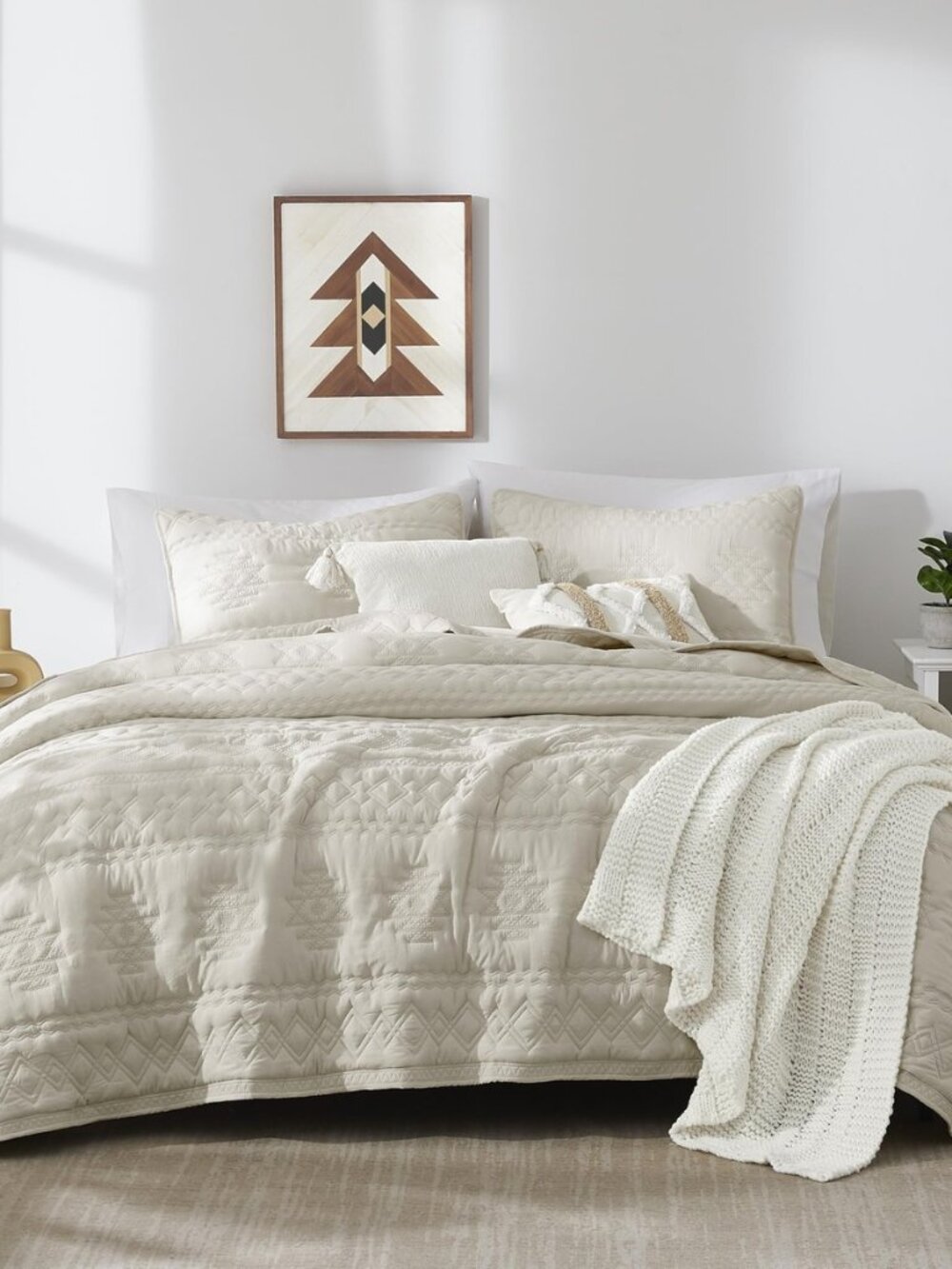 Boho Bohemia Beige Quilt Set, Queen Size, 3 Pieces 90x90 inches